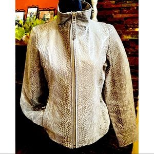 Womens Via Spiga 100% Leather Snake Print Zip Up Jacket